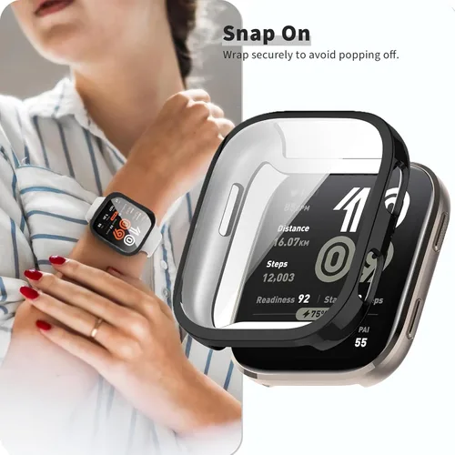 Vista 3 de Lamshaw IDW25 - Funda para reloj inteligente, cubierta protectora completa de TPU suave con protector de pantalla compatible con BOOOMIC Negro+Negro