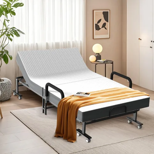 Vista 2 de Cama plegable para invitados con colchón y respaldo ajustable de 6 posiciones para adultos, cama nido plegable de metal, siesta de oficina, descanso