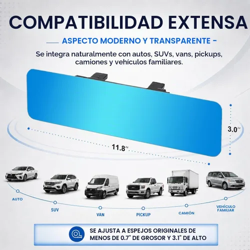 Vista 7 de SkycropHD Espejo retrovisor antirreflejo sin marco, espejo panorámico de gran angular interior, elimina puntos ciegos para automóvil, SUV, camión