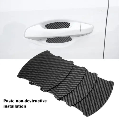 Vista 4 de kingsea 4 protectores de arañazos para manija de puerta de automóvil, textura magnética extraíble de fibra de carbono 3D, textura de fibra