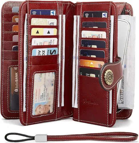 Vista 2 de BOSTANTEN Cartera de cuero genuino para mujer, de gran capacidad, cartera de mano, tarjetero con bloqueo RFID