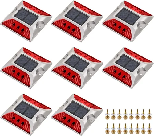 Vista 8 de Perno solar para carretera, 8 unidades, verde, LED, IP68 impermeable, automático, estilo moderno, 4.13 pulgadas de largo x 4.13 pulgadas de ancho x