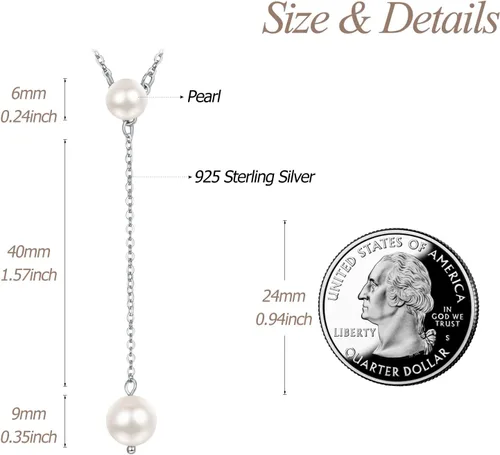 Vista 6 de Collar de perlas para mujer, de plata de ley, simple, a la moda, delicado, collar de perlas de capas largas, collar de perlas de perlas, regalos