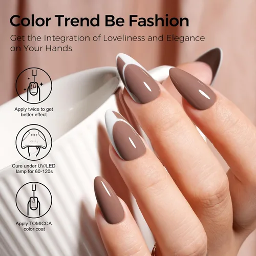 Vista 2 de TOMICCA Esmalte de uñas de gel marrón café, 0.5 onzas líquidas, esmalte de uñas de secado con LED UV para arte de uñas, manicura en casa, otoño e