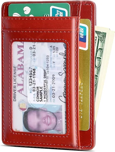 Vista 4 de NARYM Cartera de cuero genuino con personaje del Capitán América, delgada y minimalista de cuero frontal con bloqueo RFID para hombres y mujeres