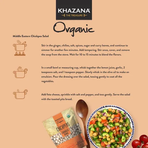 Vista 4 de Khazana Garbanzos orgánicos de 7 libras, granos de garbanzo, sin OMG, sin gluten y kosher, auténticas lentejas de la India