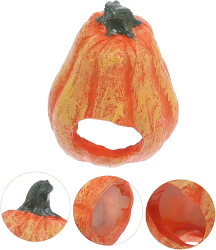 Vista 4 de Decoración de acuario de calabaza de resina, decoración de acuario de Halloween, forma de calabaza, cueva, pecera, seguro, agujero oculto, cosecha