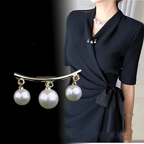 Vista 2 de GPPZM 2 piezas broche antirreflejo escote perla chaleco pequeño pin fijo ropa hebilla regalos damas regalos al por mayor (color dorado)