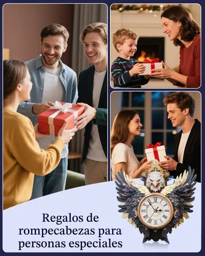 Vista 2 de Rompecabezas de madera 3D para adultos, kit de modelo de reloj de águila calva con péndulo, rompecabezas 3D para adultos, kit de reloj de pared DIY