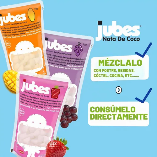 Vista 6 de Jubes Grape Nata De Coco Jelly Cubes 12.7 oz – Cubos de jalea de coco de uva para sagú – Gel de coco en ingredientes de jarabe para té de frutas