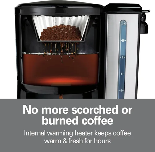 Vista 3 de Hamilton Beach BrewStation (47950) - Cafetera para 12 tazas, máquina de café programable Negro y plateado