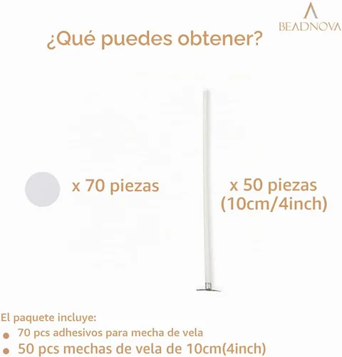 Vista 3 de BEADNOVA Mechas de algodón para velas de 4 pulgadas, 50 piezas con calcomanías, mechas cortas para hacer velas y calcomanías de doble cara para 3.9