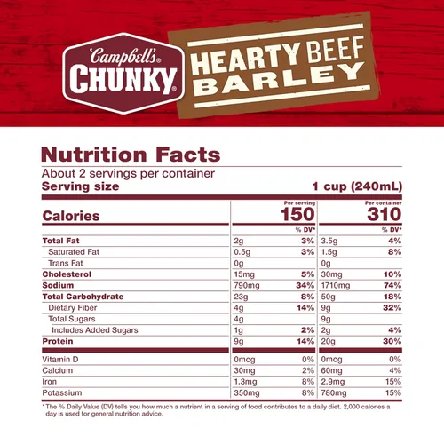 Vista 2 de Sopa Chunky de Campbell’s, sopa abundante de ternera y cebada, lata de 18.8 Oz
