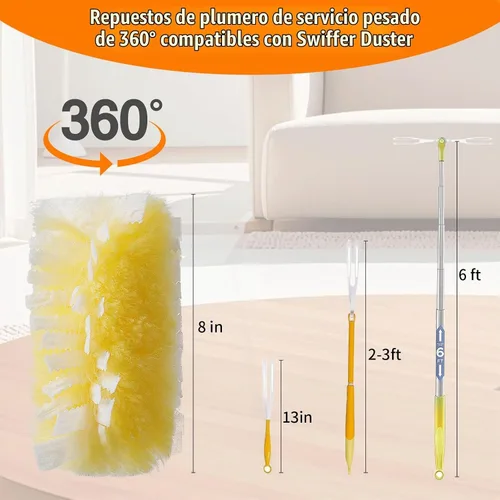 Vista 2 de 60 repuestos de plumero resistente de 360° compatibles con Swiffer, recambio de plumero electrostático desechable de tamaño grande extra grueso