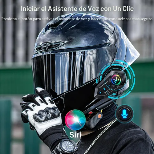 Vista 6 de Auriculares Bluetooth para casco de motocicleta, intercomunicador de 2 vías, 550 yardas, sonido HIFI, cancelación de ruido, compartir música, 1000