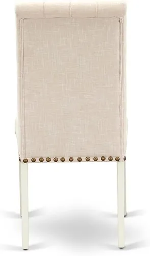 Vista 8 de East West Furniture ANBR3-LWH-02 Juego de mesa de comedor de 3 piezas contiene una mesa de comedor redonda con pedestal y 2 sillas tapizadas de tela