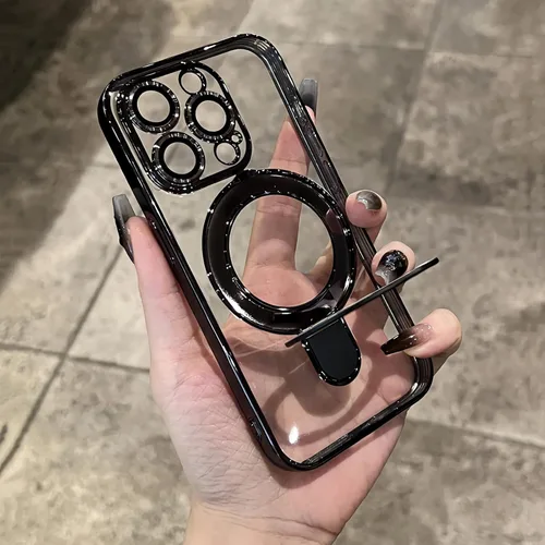 Vista 3 de Funda magnética para iPhone 14 Pro con soporte invisible, protector de lente de cámara integrado, a prueba de golpes