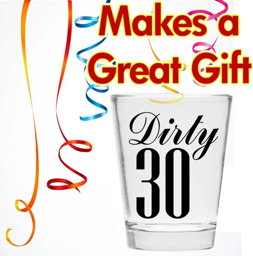 Vista 3 de Make Em Laugh Dirty 30 Shot Glass (Thirty) - Divertido cumpleaños número 30 - Regalos de cumpleaños 30 para mujeres - Vasos de chupito de cumpleaños