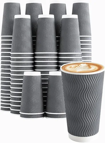 Vista 9 de Tazas de café Clawsoff 8 onzas 150 unidades, Tazas de papel desechables onduladas con pared corrugada y aisladas para café 8 OZ, Para llevar