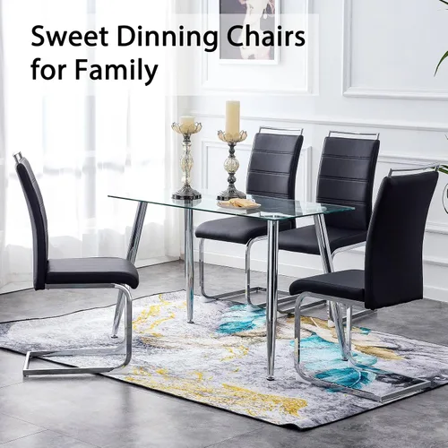 Vista 6 de JUFU Moderno sistema de sillas de comedor de cuero de la PU, sillas sin brazos de cocina del acento 4pcs para la sala de estar