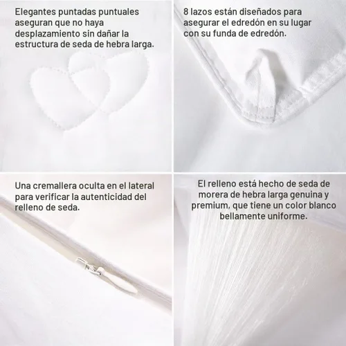 Vista 6 de Edredón 100% relleno de seda de morera para todas las estaciones, lujoso, ultrasuave, transpirable, que abraza naturalmente el cuerpo, edredón