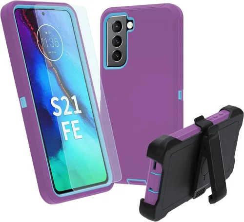 Vista 10 de NUFR Funda resistente para Samsung Galaxy S21 FE 5G, protección de grado militar, a prueba de golpes, a prueba de caídas, a prueba de polvo, (negro)