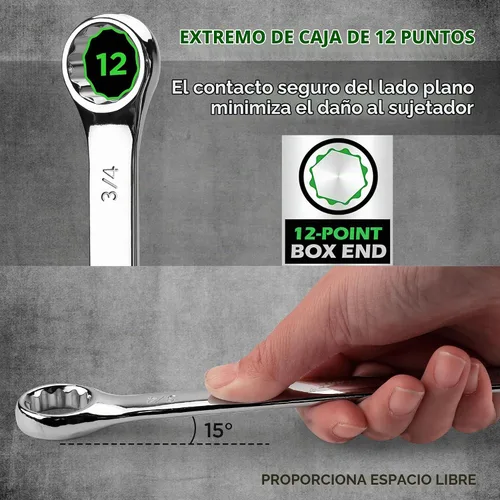 Vista 4 de SWANLAKE GARDEN TOOLS Juego de llaves SAE de 15 piezas, juego de llaves combinadas premium con muesca en V, SAE de 1/4" a 1", par máximo, 12 puntos