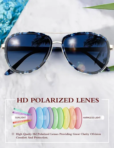 Vista 3 de BIRCEN Gafas de sol polarizadas para mujer con protección UV - Sombras retro espejadas con montura de acetato BC2001