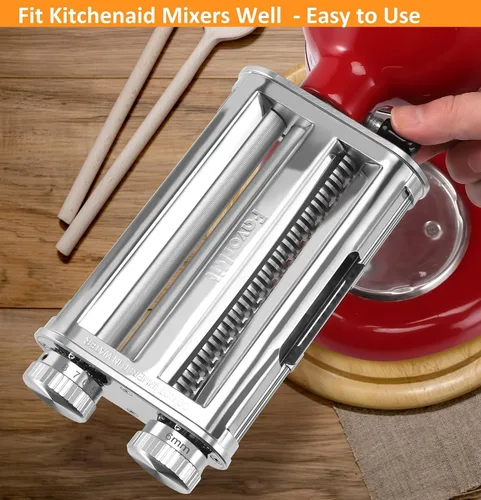 Vista 8 de FavorKit Accesorio para hacer pasta para batidoras de pie KitchenAid, juego resistente 3 en 1 incluido rodillo de hojas de pasta, accesorios