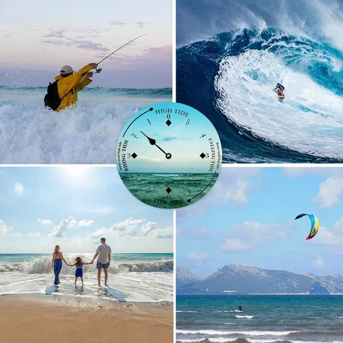 Vista 7 de Reloj de marea de madera para pared, puesta de sol, hora del océano, reloj costero, luna, marea, marea, marea, marea alta y baja, reloj