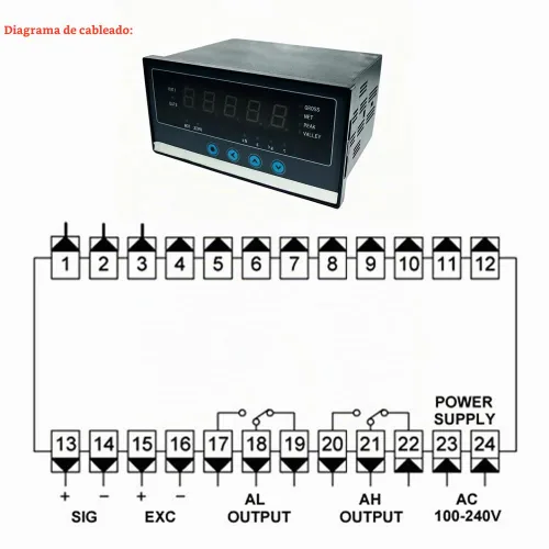 Vista 3 de ATO Controlador de pantalla de 5 dígitos para celdas de carga - Medidor de panel digital con dos salidas de alarma/relé, pantalla