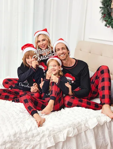Vista 2 de Ekouaer Conjunto de pijamas de Navidad a juego para la familia, pijamas de Navidad, pijamas suaves de Navidad a juego