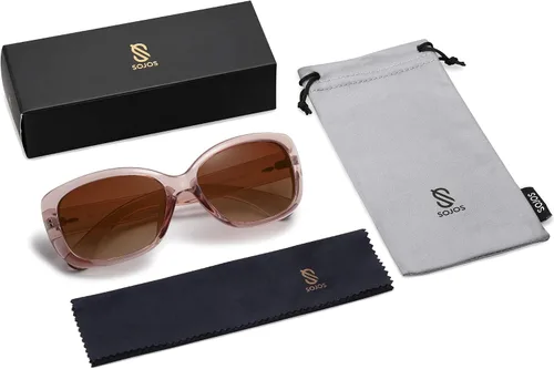 Vista 6 de SOJOS Gafas de sol cuadradas vintage para mujer, polarizadas, protección UV, marco Havana SJ2111