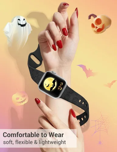 Vista 3 de W-RARA Correa grabada de Halloween compatible con Apple Watch Band de 1.496 in 1.575 in 1.614 in 1.654 in 1.732 in 1.772 in 1.929 in para mujeres