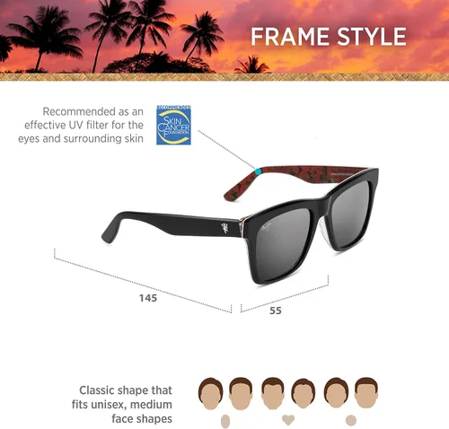 Vista 6 de Maui Jim - Gafas de sol polarizadas con lentes polarizadas polarizadas color negro con hombre Utd y Maui doble espejo plateado a negro polarizado