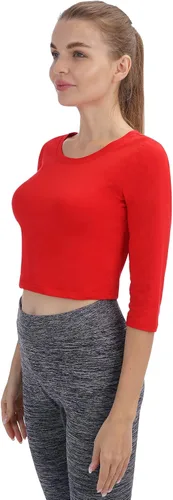 Vista 24 de Camiseta corta para mujer, cuello redondo, manga 3/4, casual, Y2K, linda camiseta corta para yoga