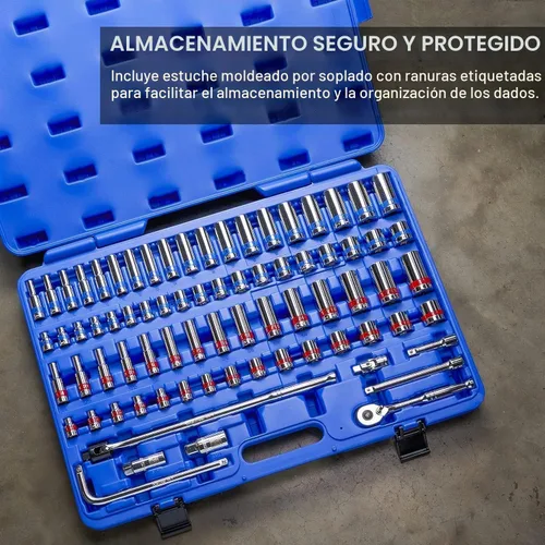 Vista 3 de Neiko 02472A - Trinquete de herramientas mecánicas de color de 3/8 pulgadas, juego de zócalos, 76 piezas estándar y profundo SAE tamaños de 1/4 a 1