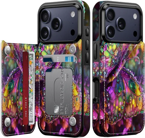 Vista 163 de FUNMIKO Funda tipo cartera para iPhone 13 con tarjetero, bloqueo RFID, protección de grado militar y obras de arte impresas con rayos UV, cierre
