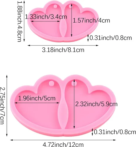 Vista 2 de Paquete de 2 moldes de silicona en forma de corazón, bricolaje epoxi artesanal, aretes de bricolaje, fabricación de joyas de moda, moldes de resina