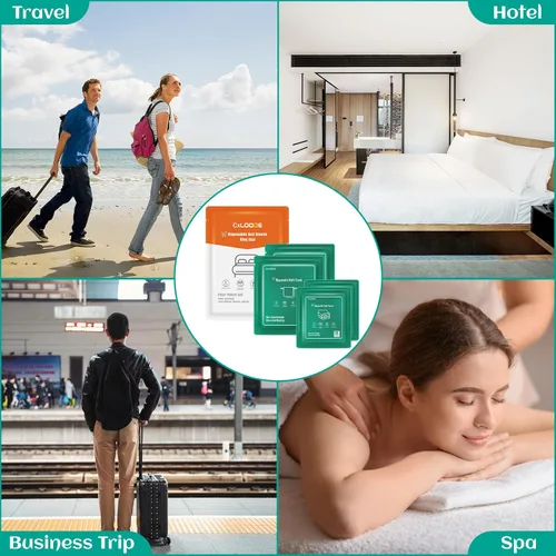 Vista 21 de Sábanas desechables para hotel, artículos esenciales de viaje con 2 toallas de baño desechables, 2 toallas faciales desechables y 4 piezas