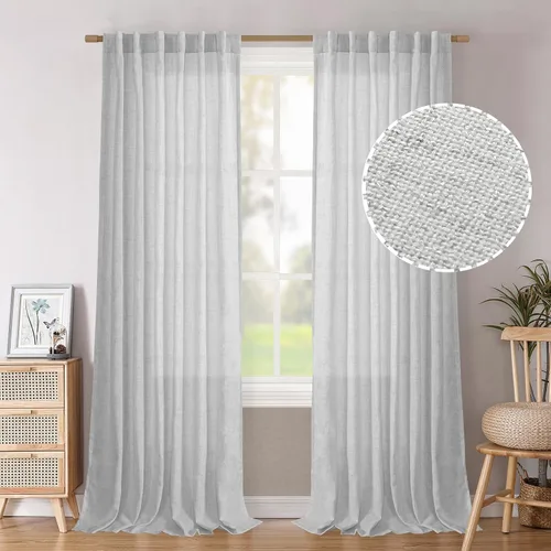 Vista 120 de BGment Cortinas cortas de lino marfil de 36 pulgadas de largo para ventanas de cocina, pequeñas cortinas texturizadas rústicas para café sobre