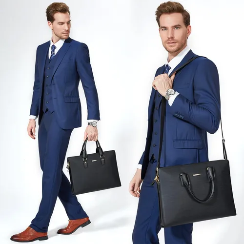 Vista 2 de BOSTANTEN Maletín de Cuero para Abogados Portátil de Negocios Bolsas Delgadas para Hombres y Mujeres