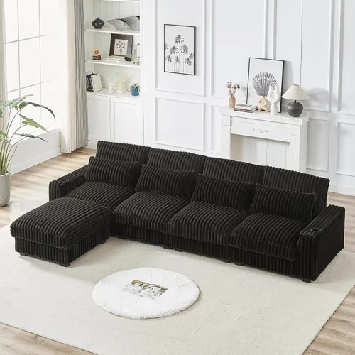 Vista 7 de Wakefit Sofá seccional, moderno juego de muebles de sala de estar de 4 plazas con diván reversible y 2 almohadas, sofá en forma de L, portavasos