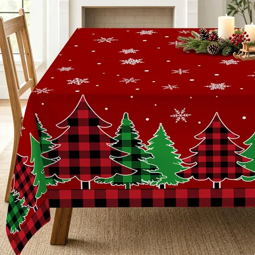 Vista 23 de pinata Manteles de Navidad de 52 x 70 pulgadas, mantel rectangular con diseño de árboles de Navidad, diseño de búfalo negro, a cuadros, oblongos