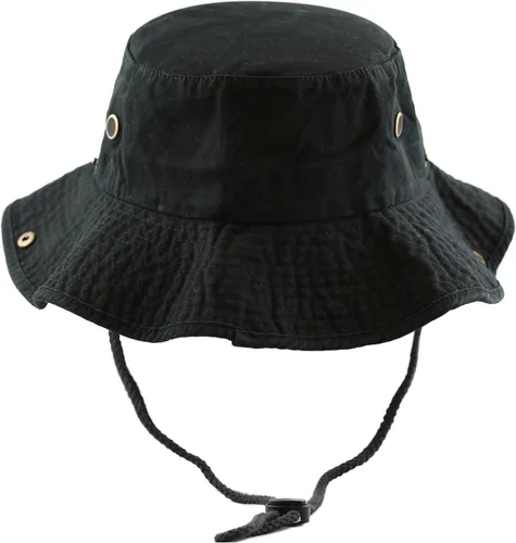 Vista 6 de The Hat Depot - Sombrero de safari, de algodón lavado a la piedra, de ala ancha, plegable, doble cara y sombrero de pesca 2. algodón - negro