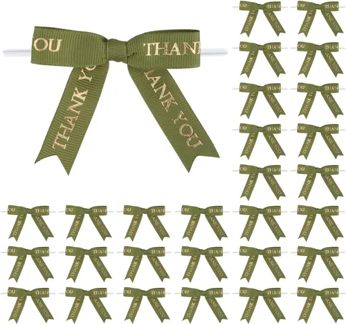 Vista 13 de Meseey 30 lazos de cinta impresos en oro de 2.5 pulgadas, lazos pequeños para envolver regalos, baby shower, boda, recuerdos de fiesta, paletas