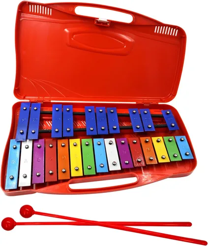 Vista 9 de Soulmate Xilófono Glockenspiel de 25 notas para niños, juguete musical colorido con teclas de metal, instrumento xilófono profesional con estuche