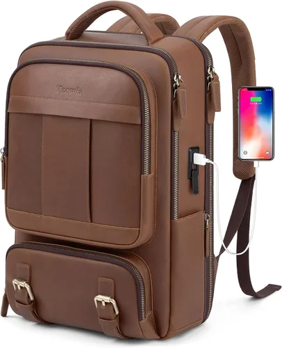 Vista 8 de Tzowla - Mochila de tela para portátil, mochila para hombres y mujeres, mochila para trabajo y viajes, compatible con portátil de 15.6 pulgadas