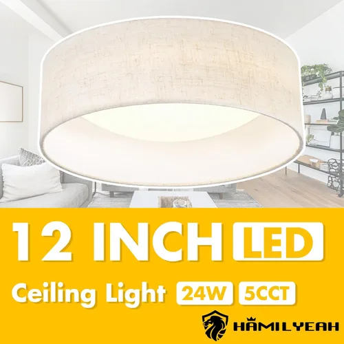 Vista 6 de Hamilyeah Lámpara de techo LED de montaje empotrado con pantalla de tela, accesorio de iluminación de cocina de 12 pulgadas, montaje de techo 5CCT