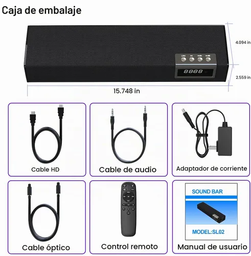 Vista 5 de Barra de sonido de 50 W para Smart TV, barra de sonido de 2.0 canales con conexión Bluetooth 5.4/ARC/Opt/AUX, barra de sonido para TV con 2